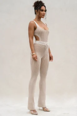 JLUXLABEL Taupe/White Deana Ribbed Bodysuit