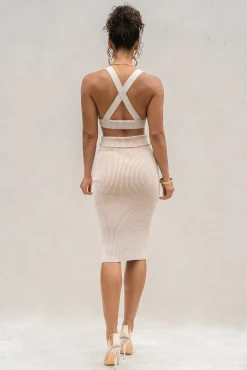 JLUXLABEL Taupe/White Jodie Ribbed Top