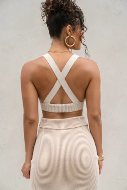 JLUXLABEL Taupe/White Jodie Ribbed Top