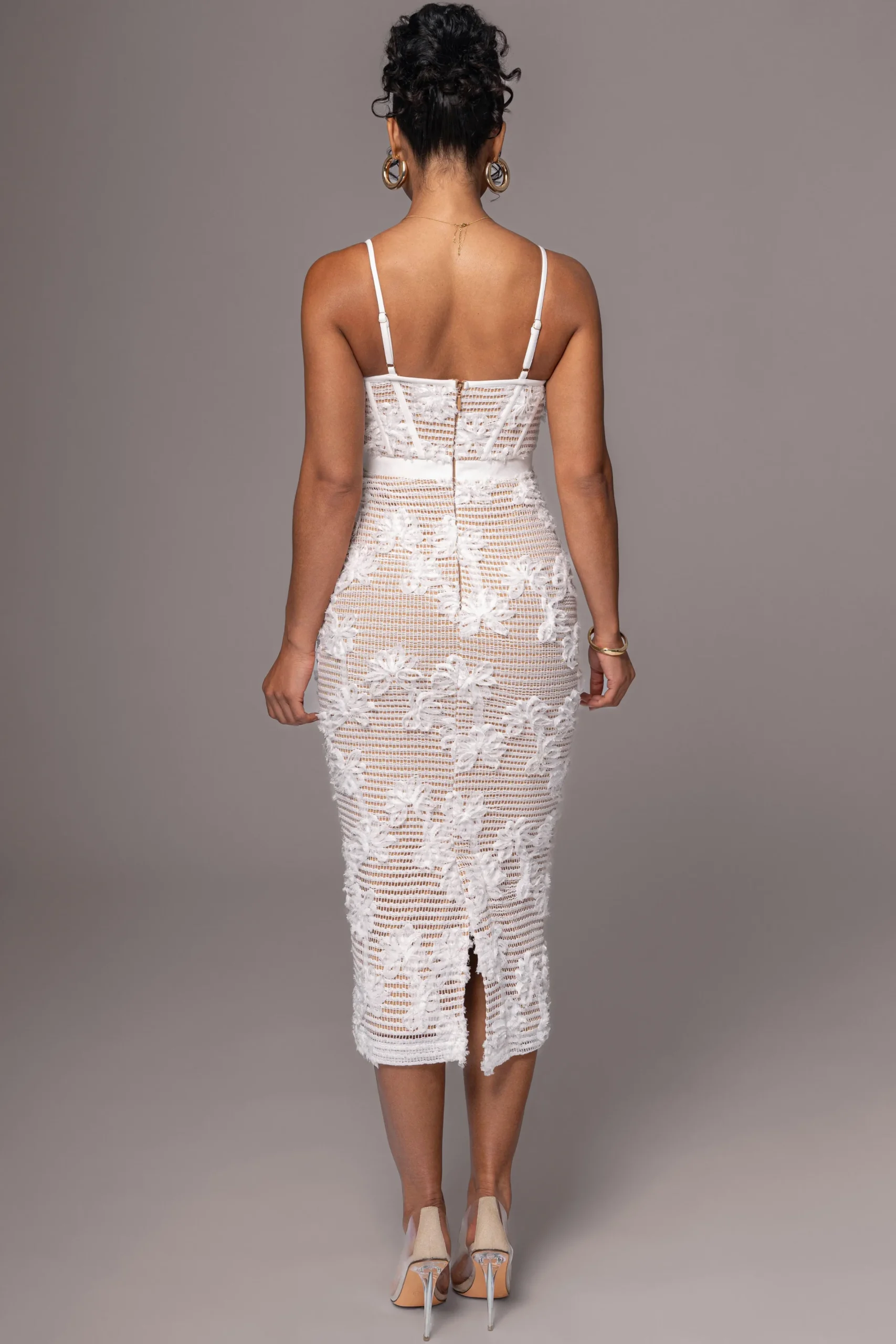 JLUXLABEL White Angelic Lace Midi Dress