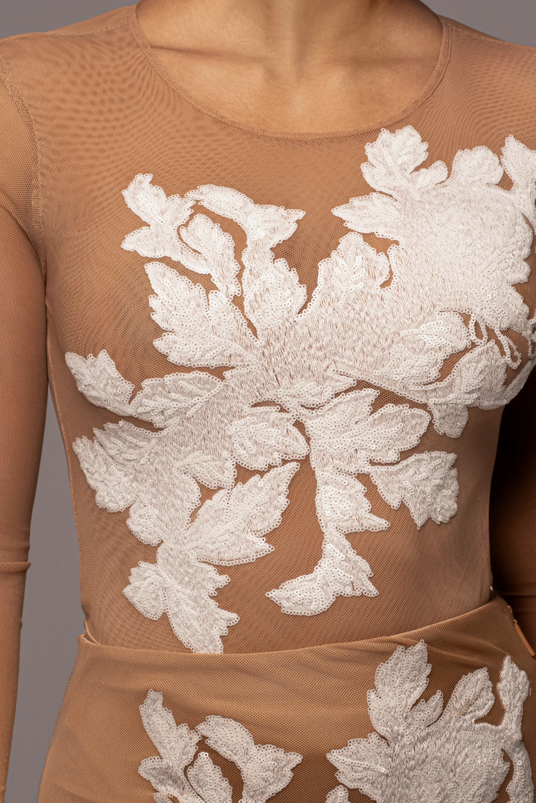 JLUXLABEL White Charmed Embroidered Mesh Bodysuit