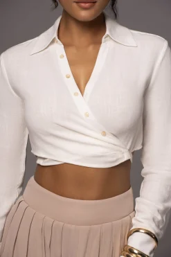 JLUXLABEL White Drift Away Linen Wrap Top