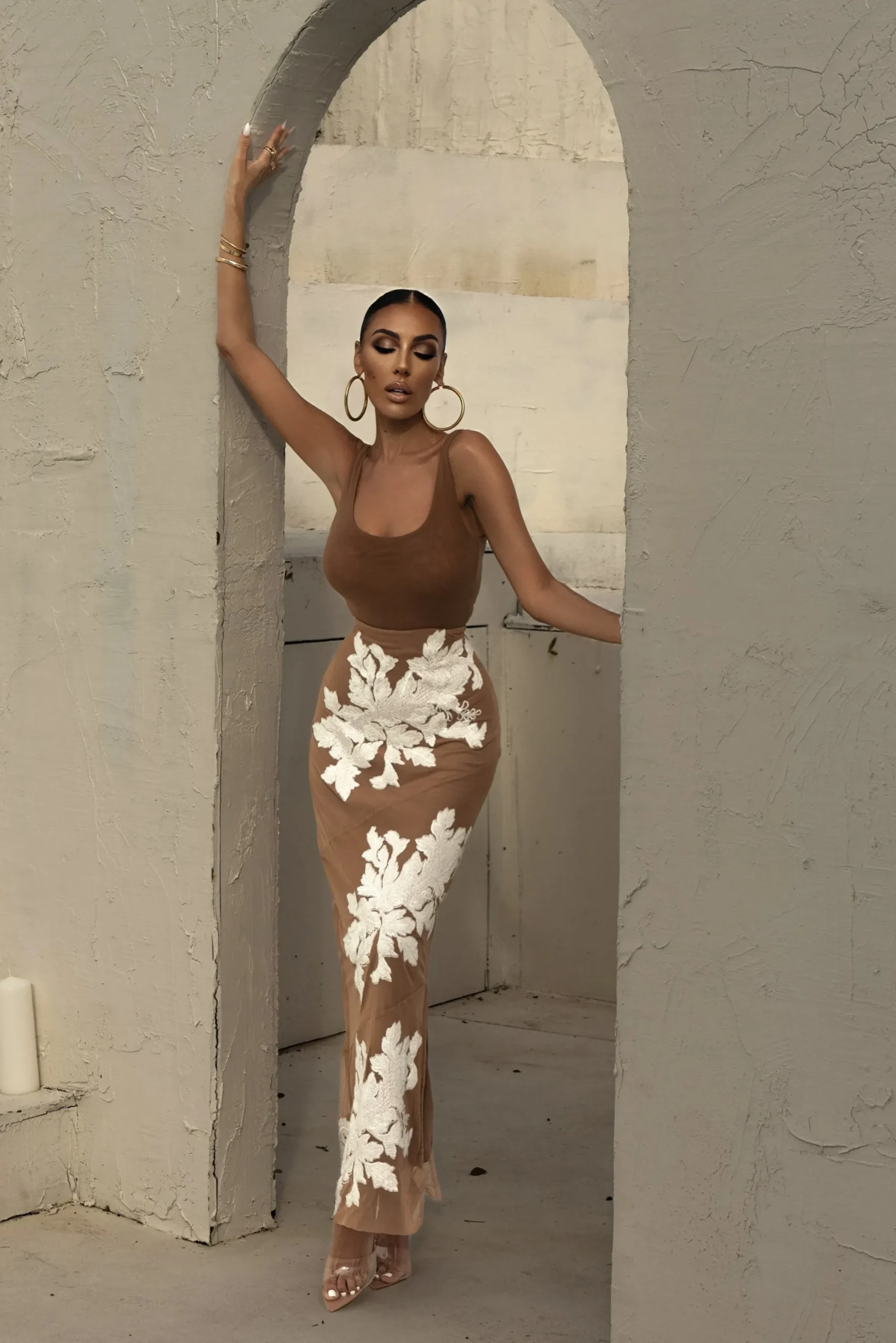 JLUXLABEL White Edena Embroidered Midi Skirt