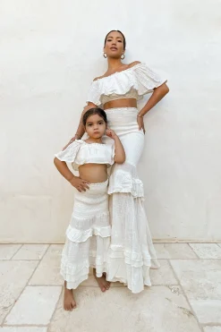 Kids JLUXLABEL White Emily Ruffled Skirt Set