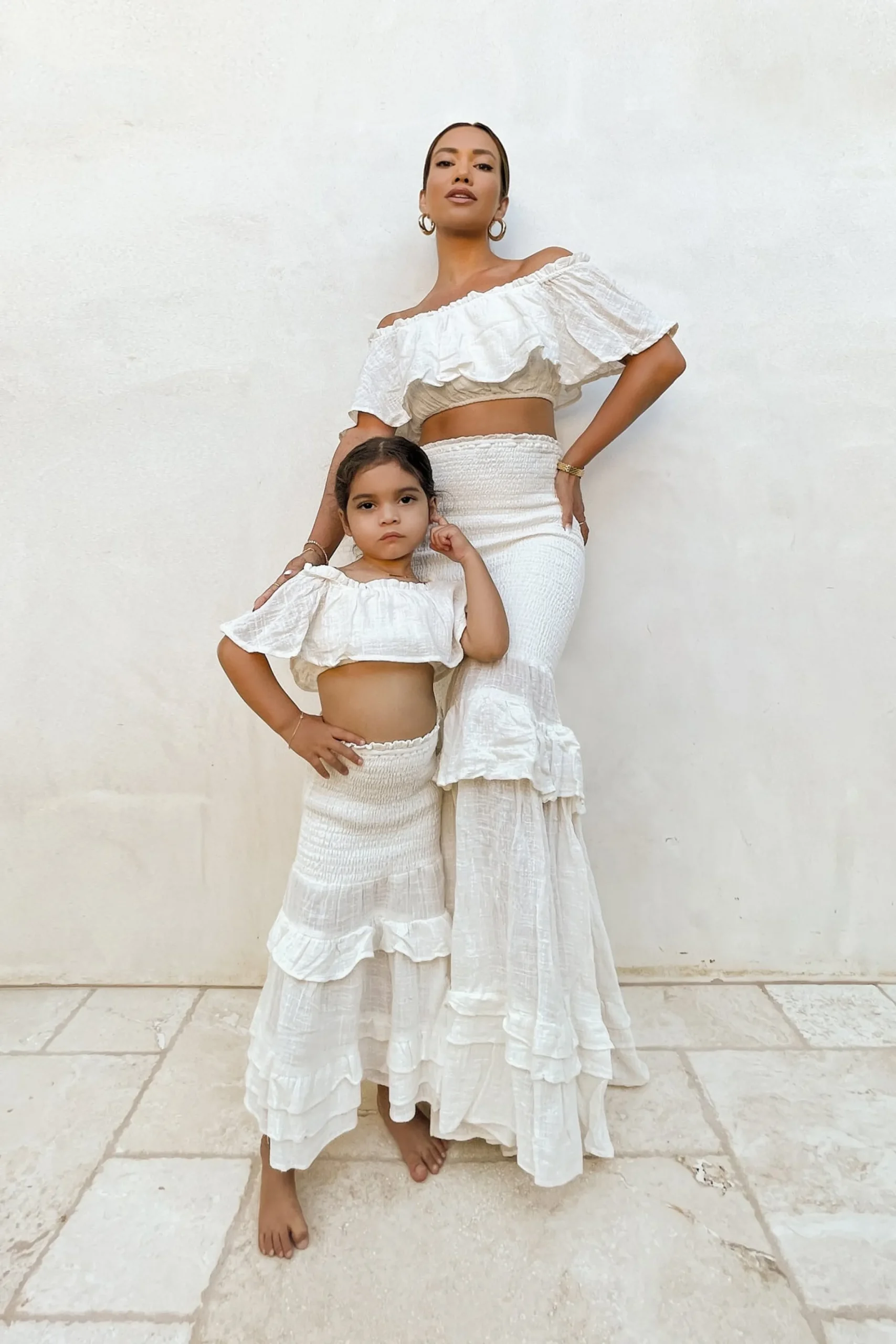 Kids JLUXLABEL White Emily Ruffled Skirt Set