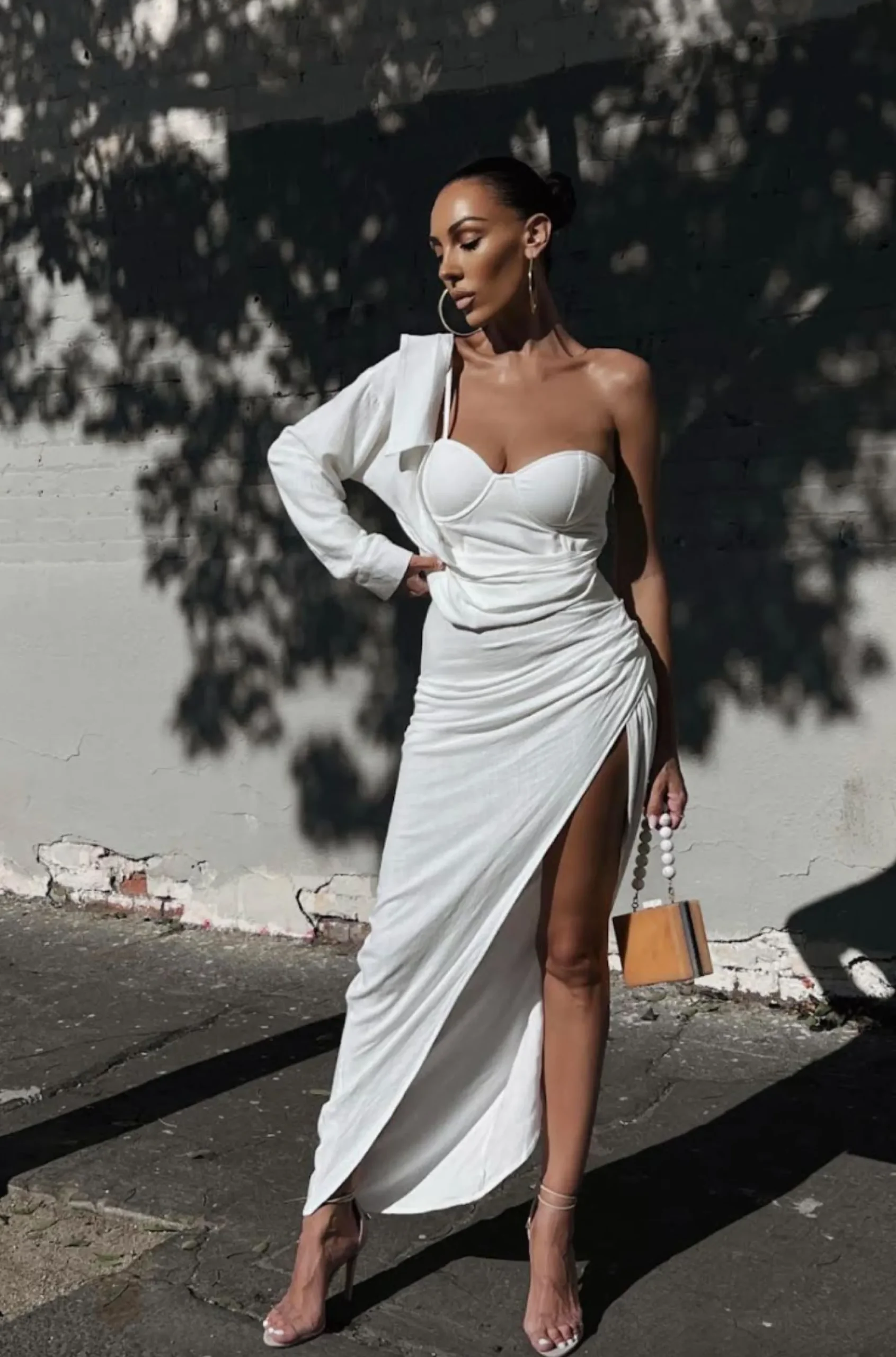 JLUXLABEL White Evita Linen Draped Dress