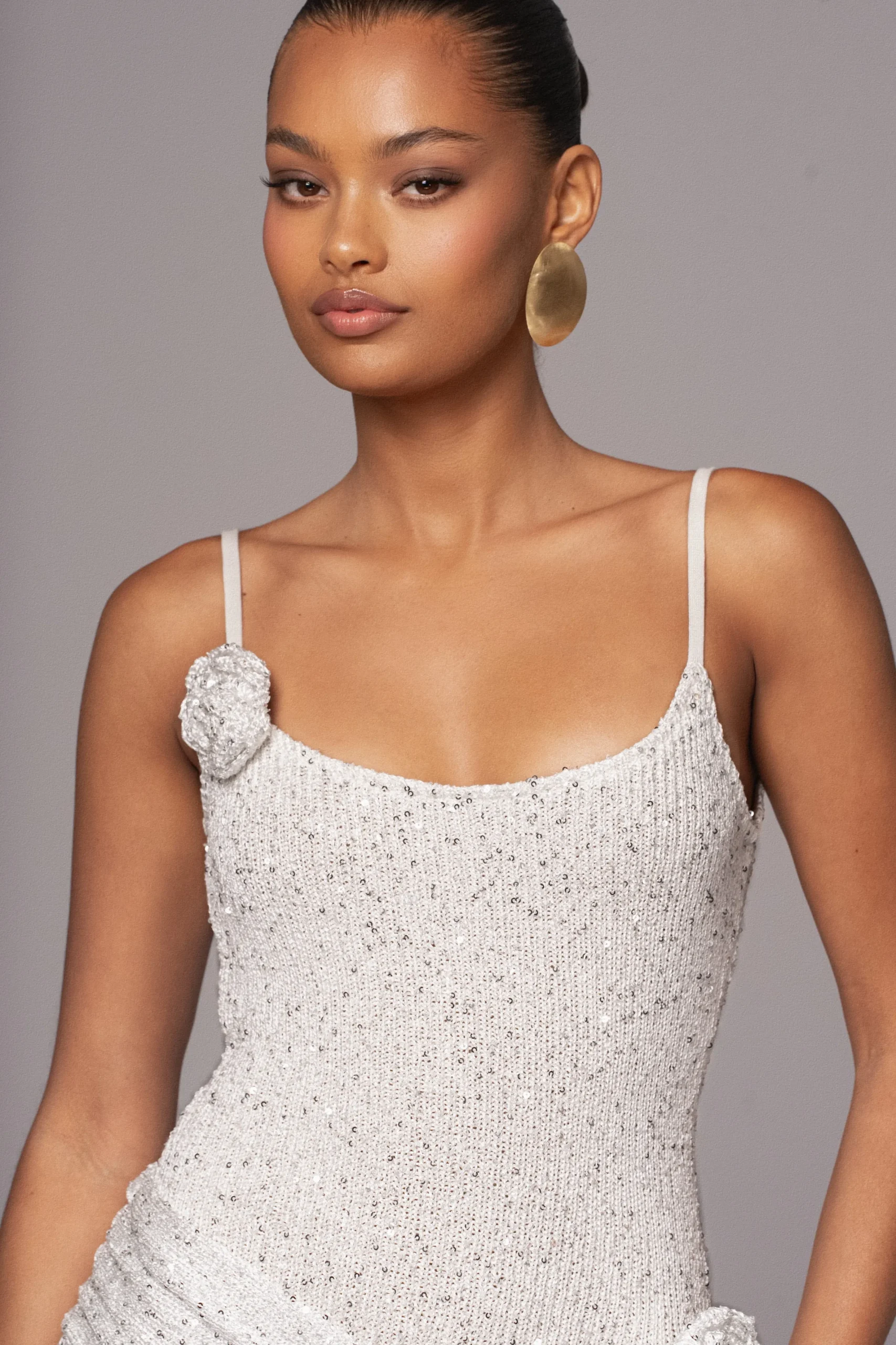 JLUXLABEL White Golden Dusk Sequin Dress
