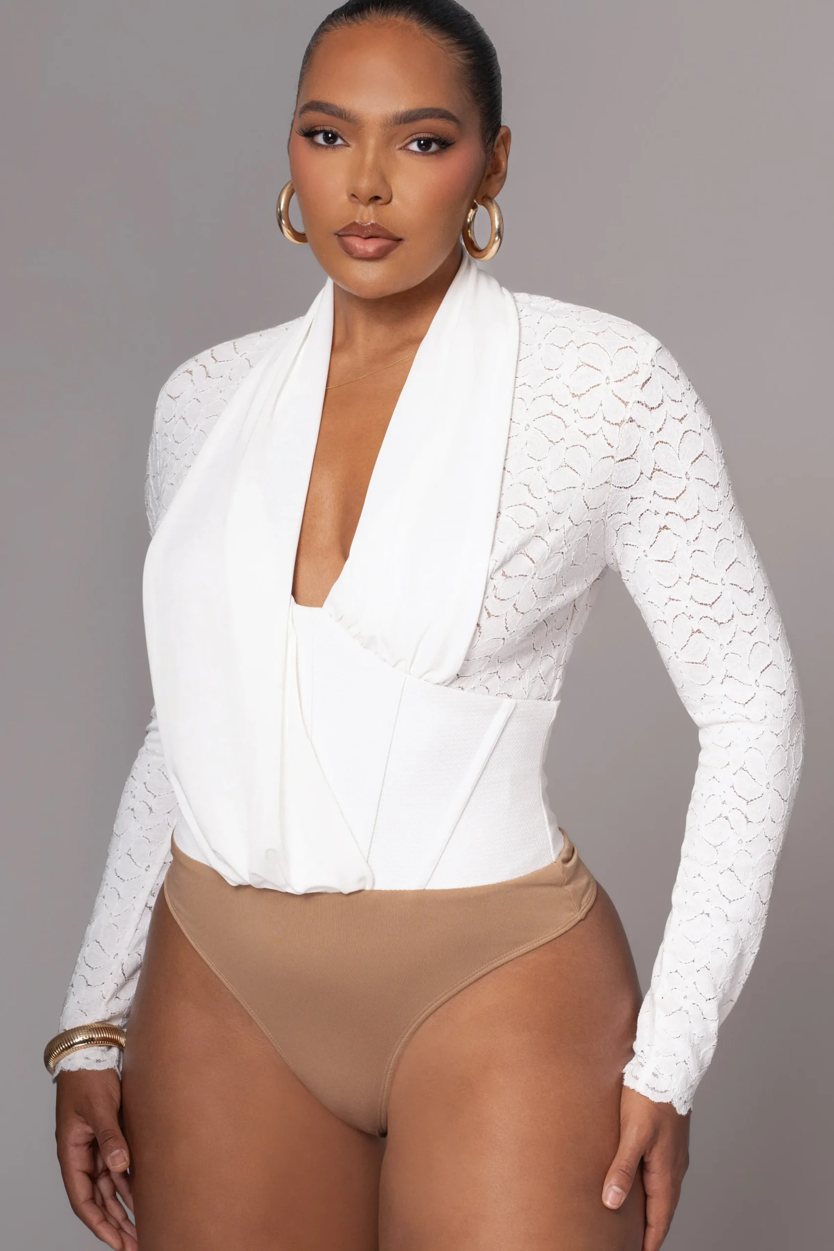 JLUXLABEL White Lace Corset Bodysuit