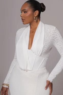 JLUXLABEL White Lace Corset Bodysuit