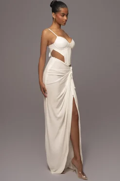 JLUXLABEL White Noelia Linen Slit Skirt