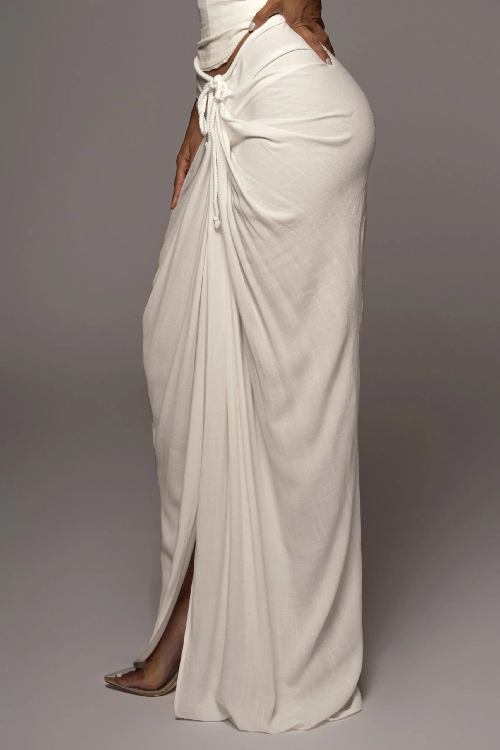 JLUXLABEL White Noelia Linen Slit Skirt