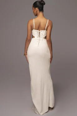 JLUXLABEL White Noelia Linen Slit Skirt