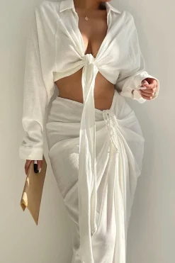 JLUXLABEL White Noelia Linen Slit Skirt