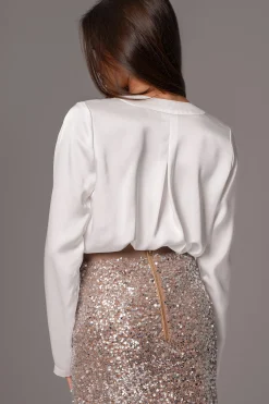 JLUXLABEL White Satin Draped Top