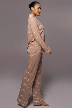 JLUXLABEL White/Tan Home For The Holiday Adult Pajama Set