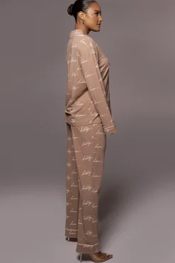JLUXLABEL White/Tan Home For The Holiday Adult Pajama Set