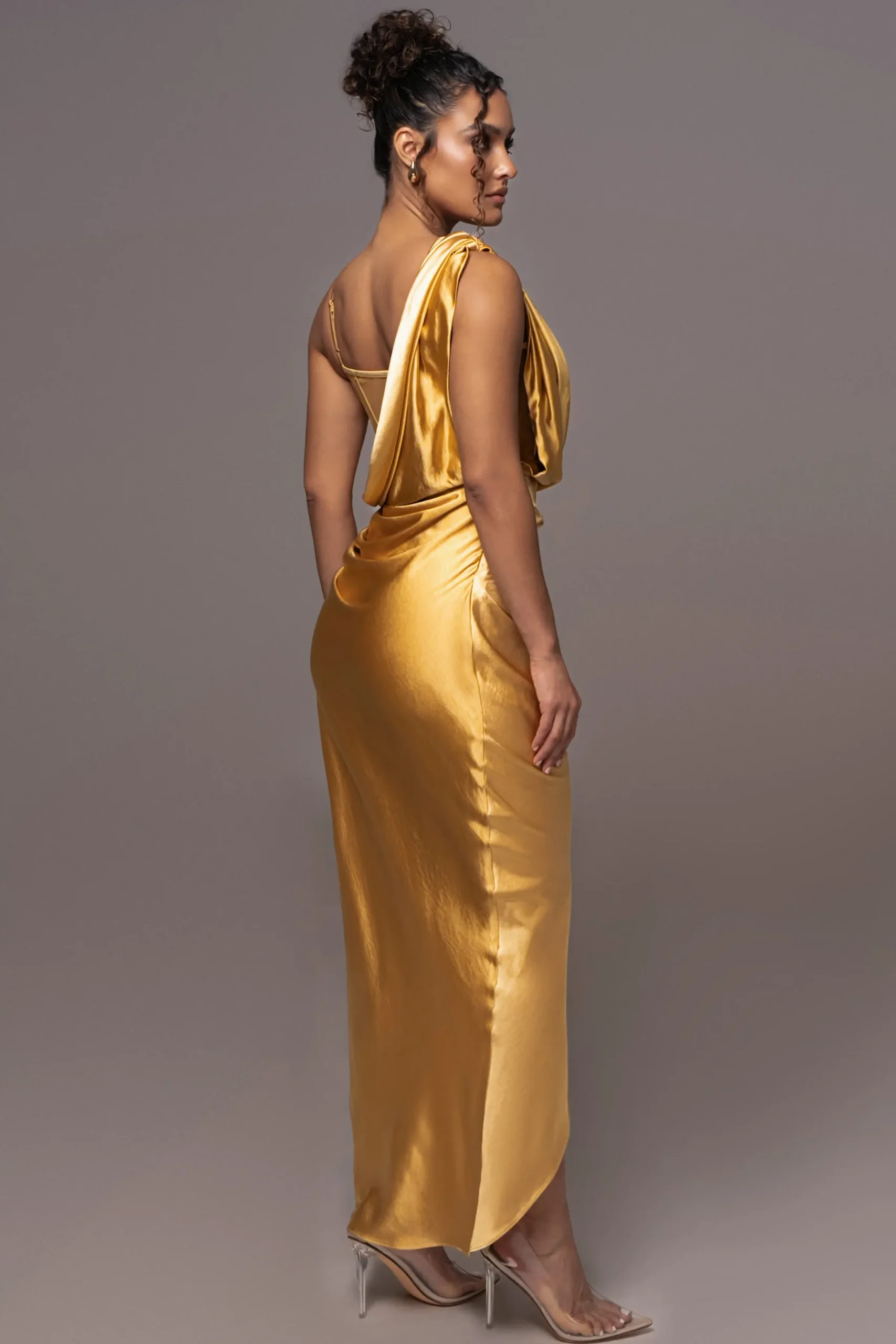 JLUXLABEL Yellow Anastacia Drape Maxi Dress