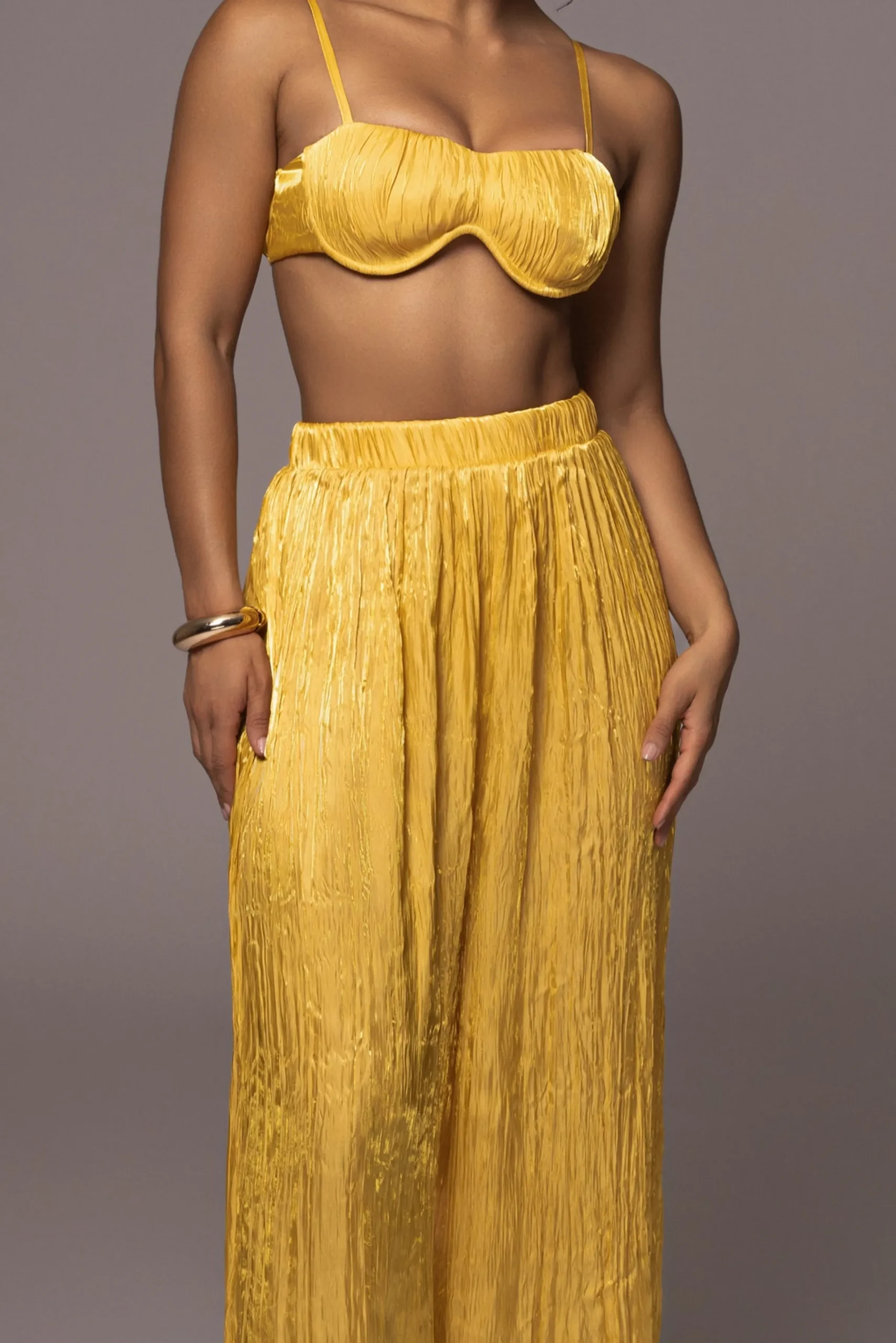 JLUXLABEL Yellow Lets Get Away Satin Pant Set