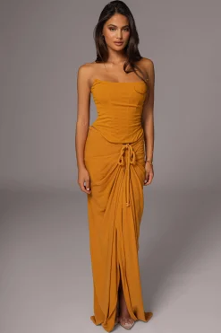 JLUXLABEL Yellow Noelia Linen Slit Skirt