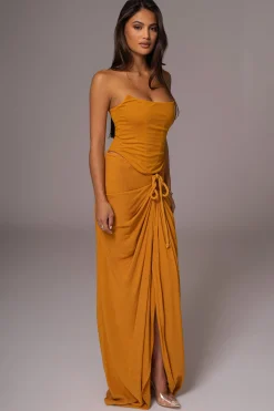 JLUXLABEL Yellow Noelia Linen Slit Skirt