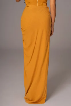 JLUXLABEL Yellow Noelia Linen Slit Skirt