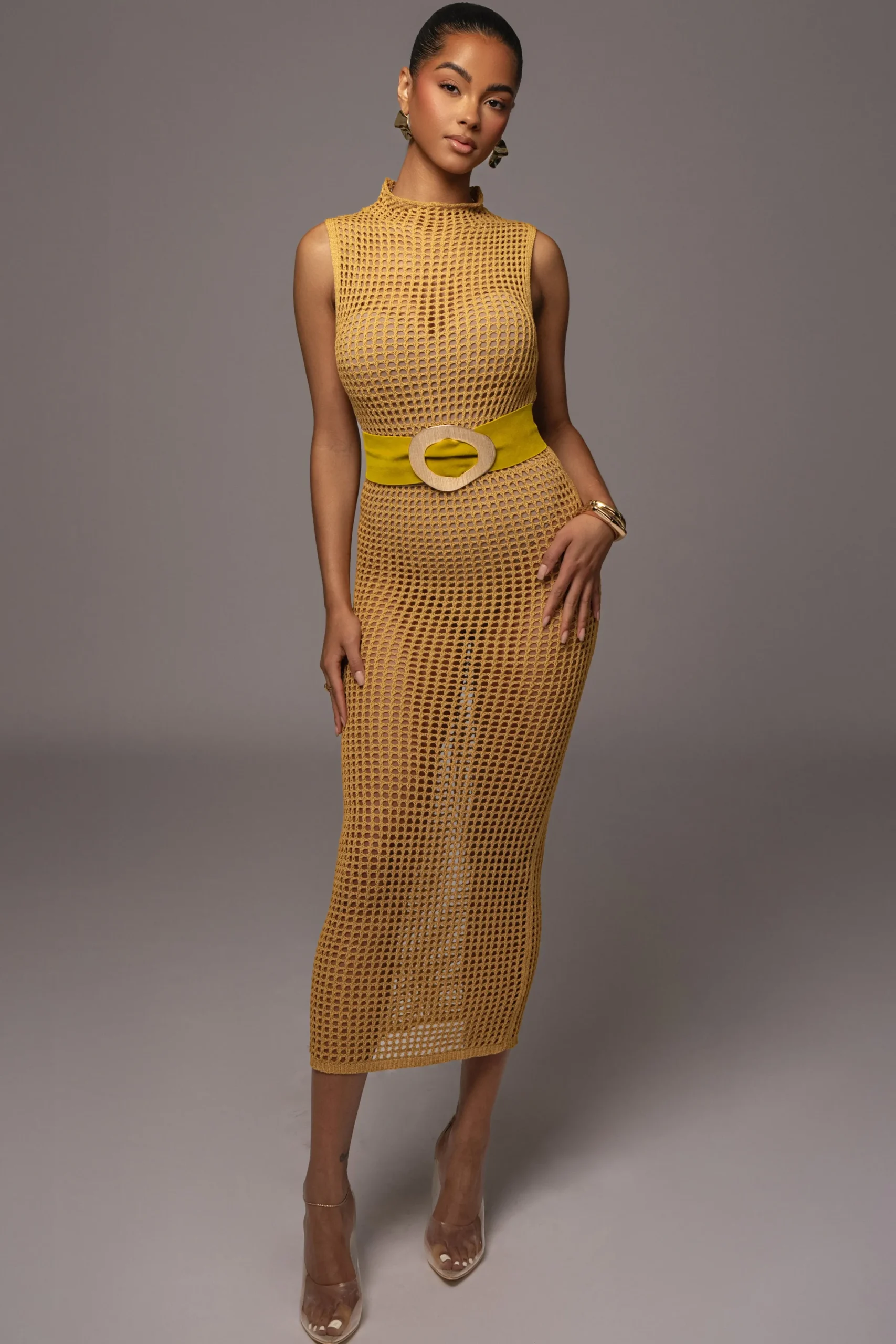 JLUXLABEL Yellow Pacific Tides Crochet Maxi Dress