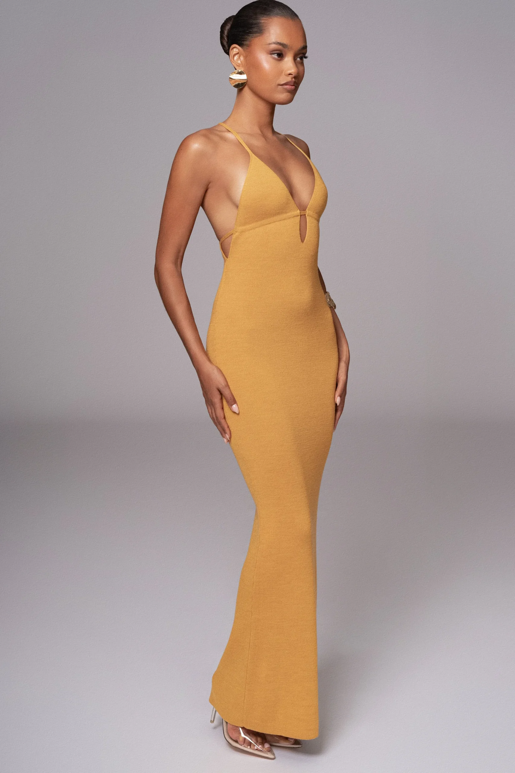 JLUXLABEL Yellow Sun Rays Knit Maxi Dress