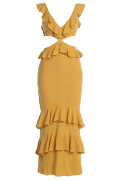 JLUXLABEL Yellow Sunshine Ruffle Linen Dress