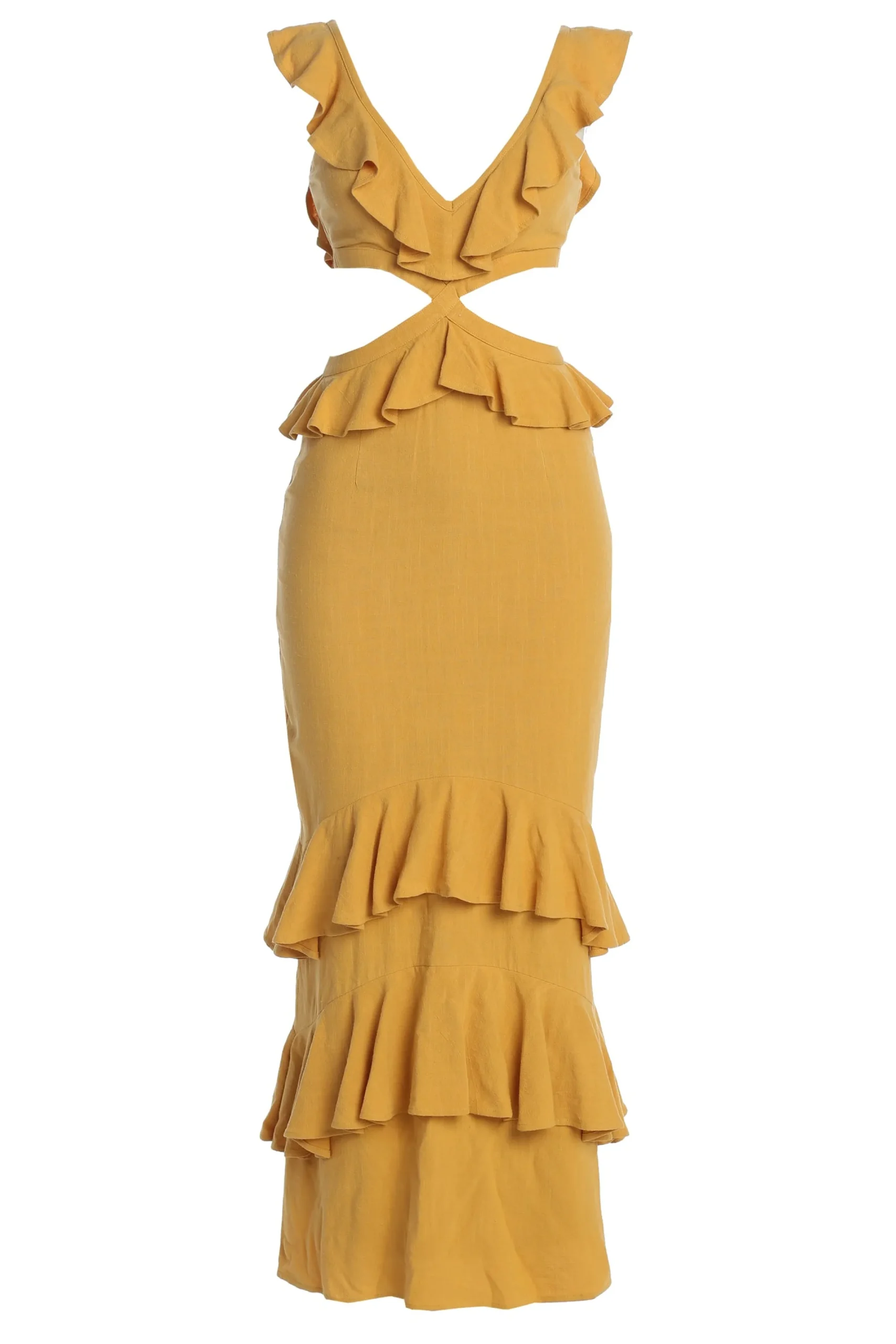 JLUXLABEL Yellow Sunshine Ruffle Linen Dress