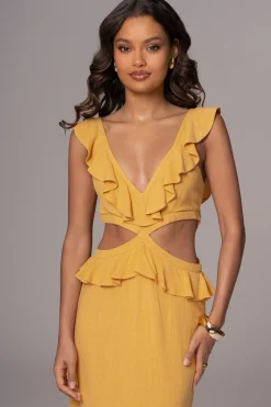 JLUXLABEL Yellow Sunshine Ruffle Linen Dress