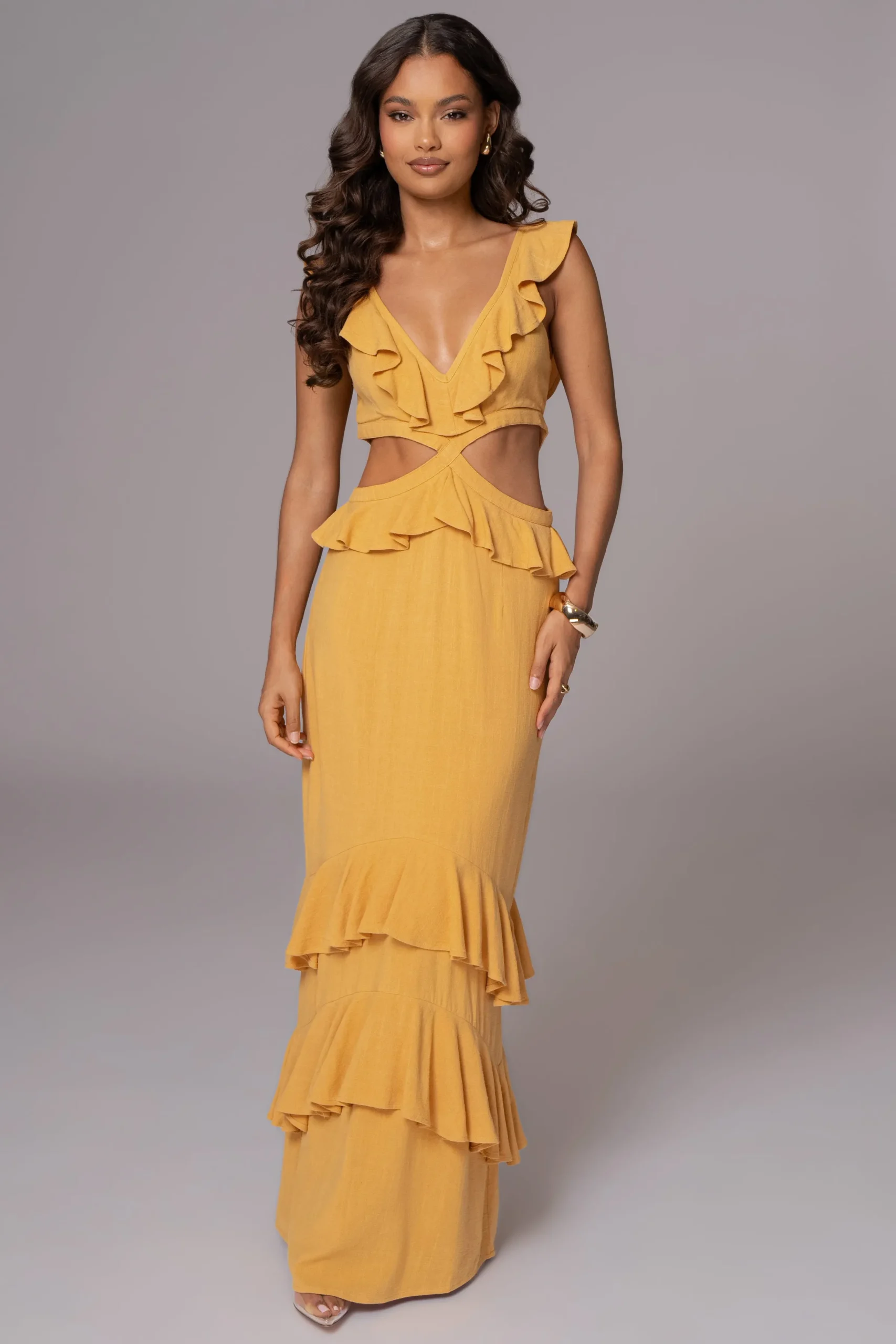JLUXLABEL Yellow Sunshine Ruffle Linen Dress