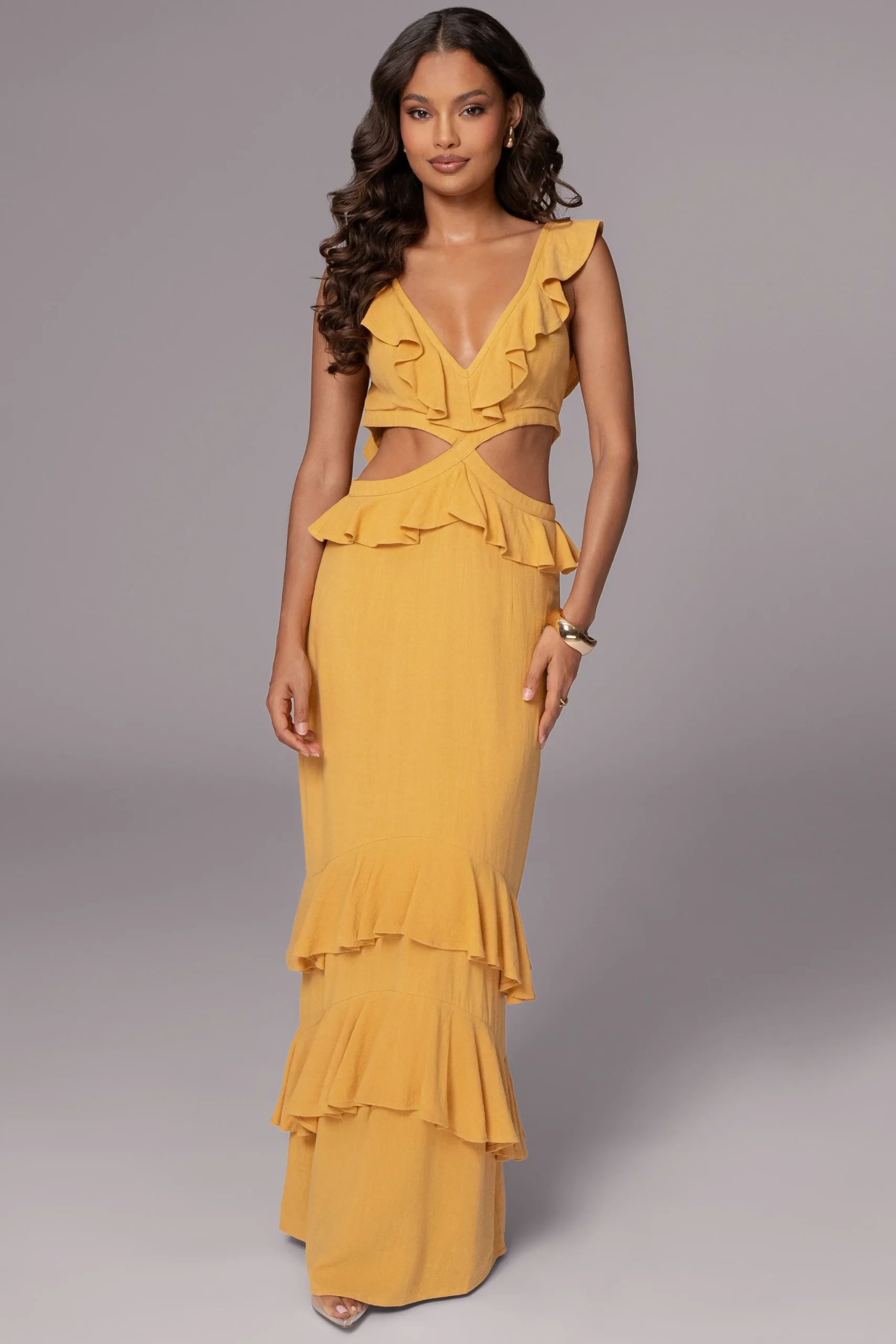 JLUXLABEL Yellow Sunshine Ruffle Linen Dress