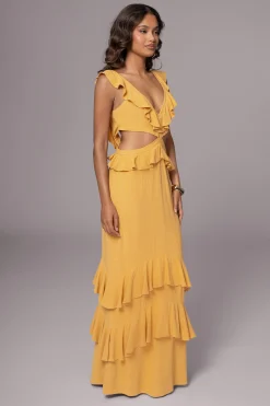 JLUXLABEL Yellow Sunshine Ruffle Linen Dress