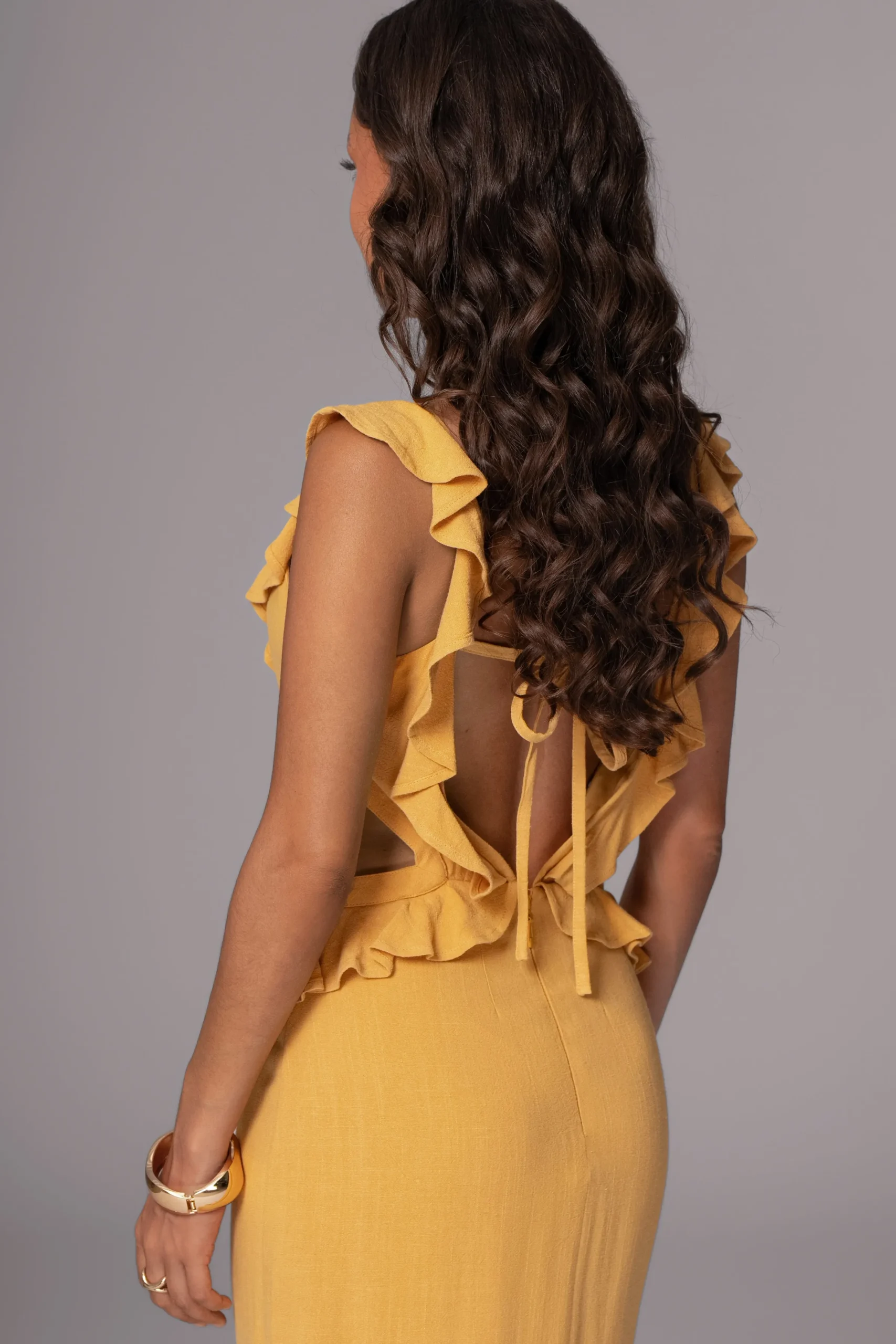 JLUXLABEL Yellow Sunshine Ruffle Linen Dress
