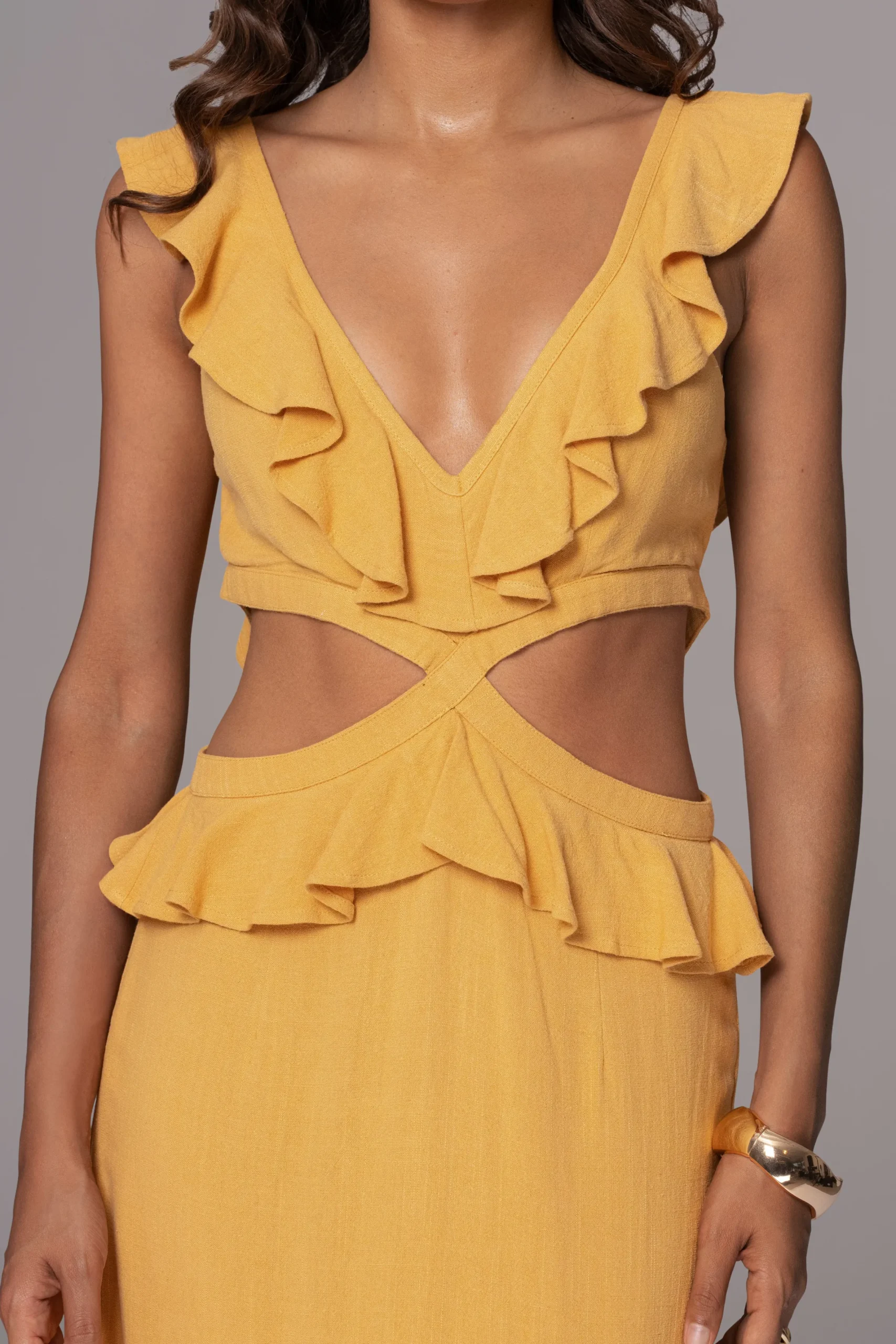 JLUXLABEL Yellow Sunshine Ruffle Linen Dress